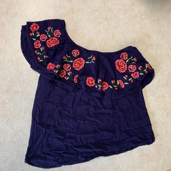 Blue Rain Tops - Buy 2 & get 2 free! Women’s 1  shoulder floral top